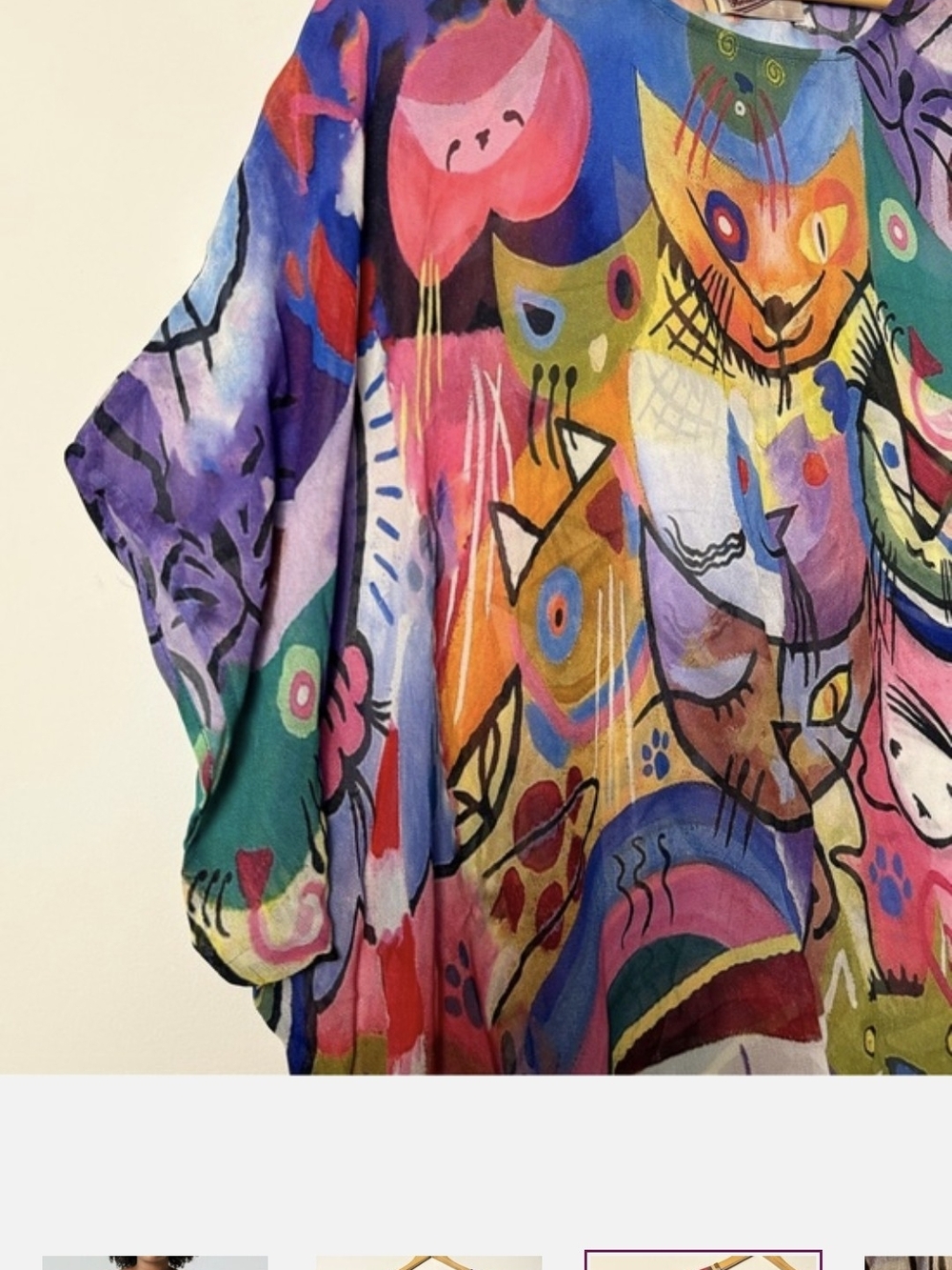 Abstract Multicolor Cat Print Tunic Top - Women's Colorful Boho Blouse